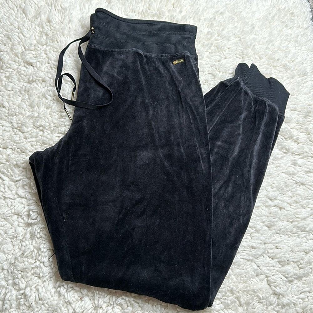 Calvin Klein Black Crushed Velvet Jogger Sweatpants Gold Detailing XLarge M6